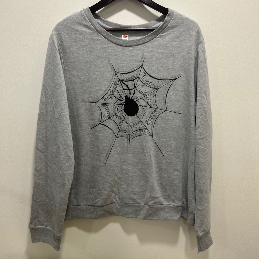 Halloween Sweatshirt XL Spider Web Dread Mystical Graphic Top